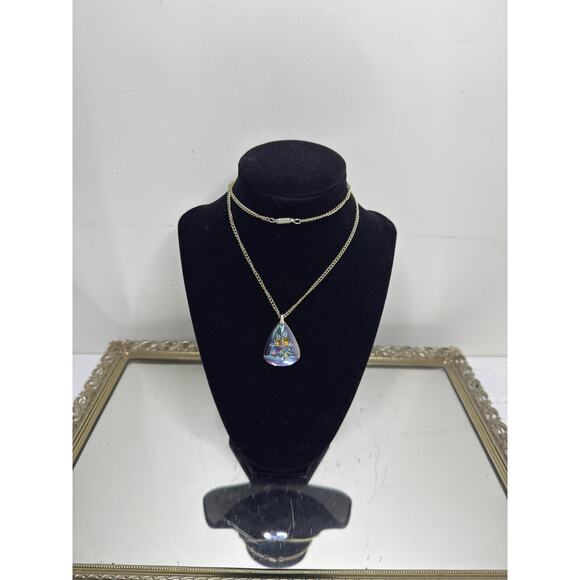 Vintage Orchid Flower Intaglio Glass Pendant with Iridized Finish - 1950's Mid - Picture 7 of 9